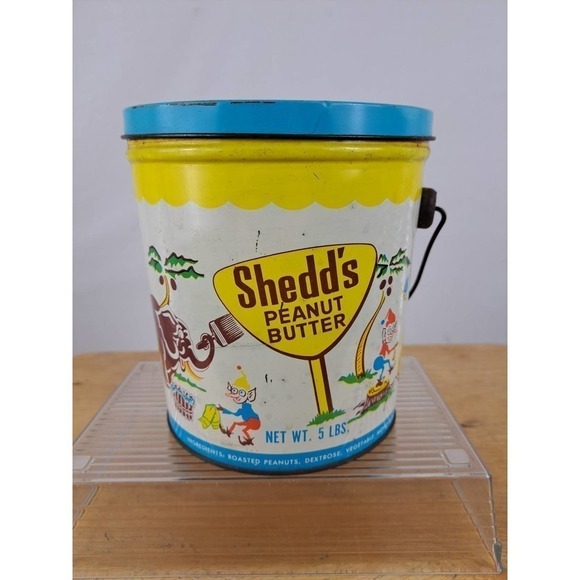 Vintage 50s Shedd's Peanut Butter tin bucket Detroit MI 5lb 6.25 / 6 in - Picture 1 of 8